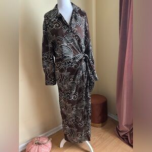 Brown and Cream Patterned Wrap Dress from Zara